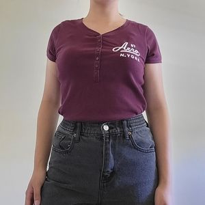 Aeropostale Purple-Red Large Ribbed Polo with Bottons